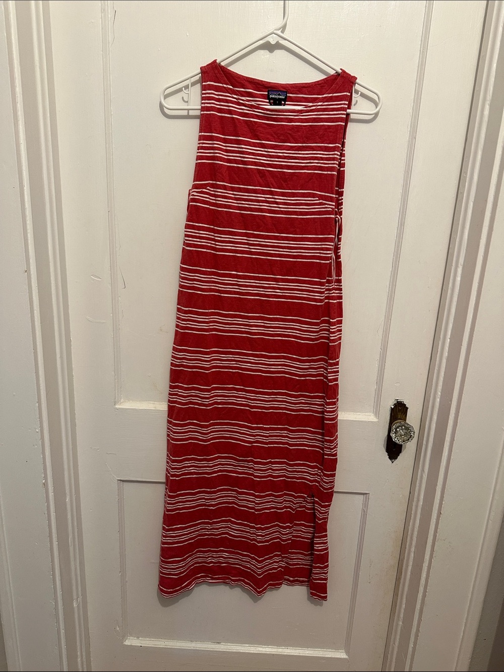 Patagonia  Red & White Striped Sleeveless Midi Dress